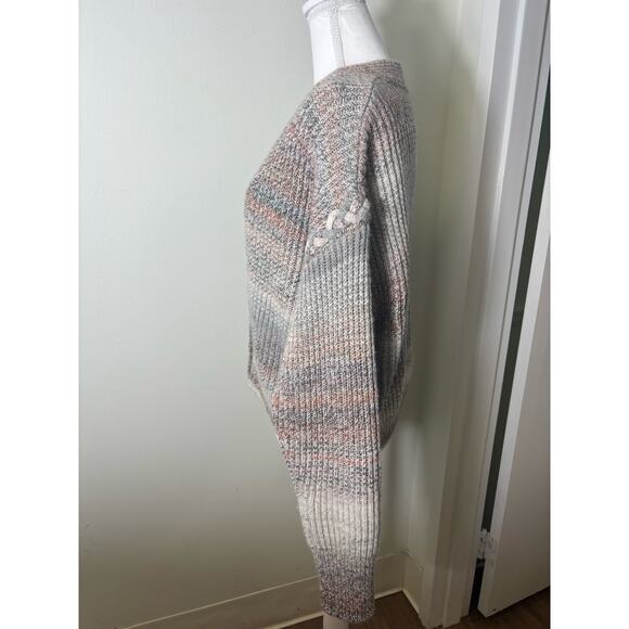 Intermix Muted Multi Color Tan Long Sleeve Button Up V Neck Cropped Cardigan SzL - Picture 4 of 4